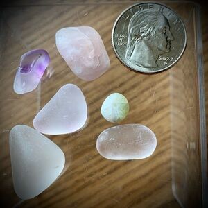 💎6pc Tumbled Crystal Bundle – Amethyst, Rose Quartz, Green Calcite, Quartz